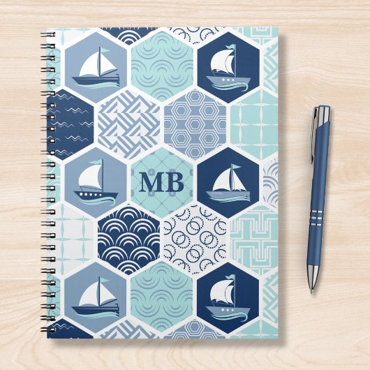 Monogram Nautical Modern Boat Blue Notitieboek