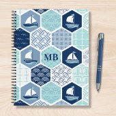 Monogram Nautical Modern Boat Blue Notitieboek