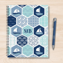 Monogram Nautical Modern Boat Blue