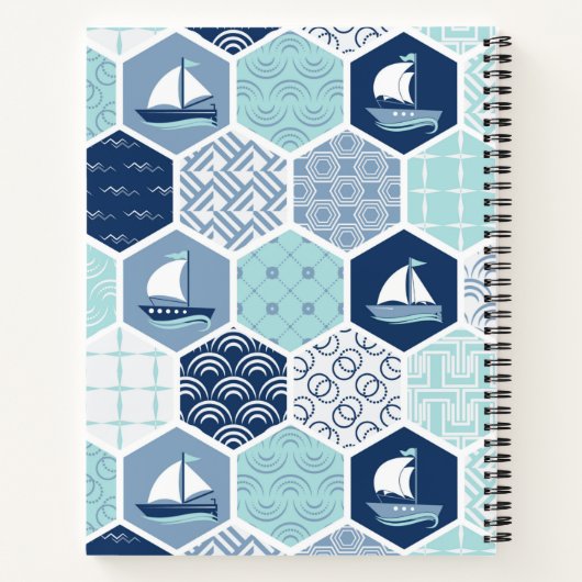 Monogram Nautical Modern Boat Blue Notitieboek (Achterkant)