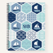 Monogram Nautical Modern Boat Blue Notitieboek (Voorkant)