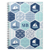 Monogram Nautical Modern Boat Blue Notitieboek (Voorkant)