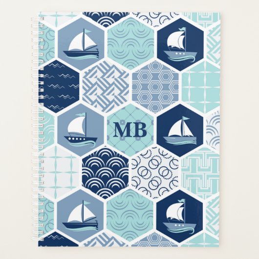 Monogram Nautical Modern Boat Blue Planner (Voorkant)