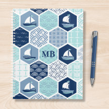 Monogram Nautical Modern Boat Blue