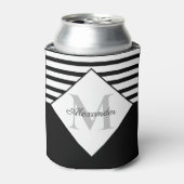 Monogram Nautical Modern Navy Blue Grey Stripes Blikjeskoeler (Blikje Voorkant)