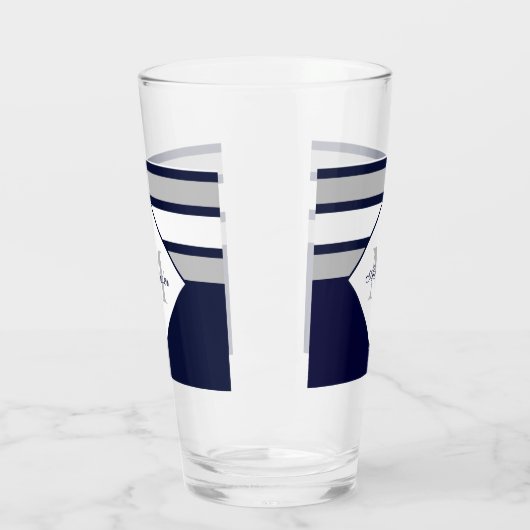Monogram Nautical Modern Navy Blue Grey Stripes Glas (Links)