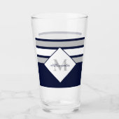 Monogram Nautical Modern Navy Blue Grey Stripes Glas (Voorkant)