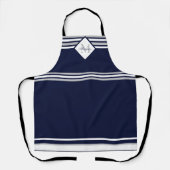Monogram Nautical Modern Navy Blue Grey Stripes Schort (Voorkant)