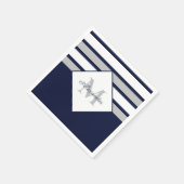 Monogram Nautical Modern Navy Blue Grey Stripes Servet (Hoek)