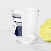 Monogram Nautical Modern Navy Blue Grey Stripes Shot Glas (Rechts)