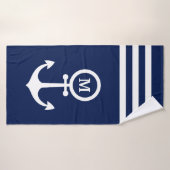 Monogram Nautical Navy Blue Anchor Stripes Custom  Badhanddoek (Badhanddoek)