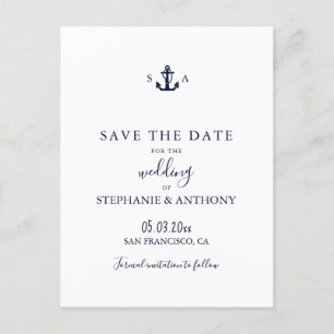 Monogram Nautical Navy Blue Anchor Wedding Aankondigingskaart