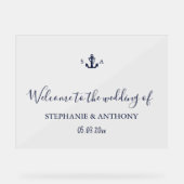 Monogram Nautical Navy Blue Anchor Wedding Acryl Bord (Voorkant)