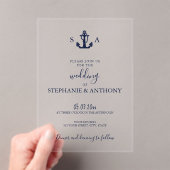 Monogram Nautical Navy Blue Anchor Wedding Acryl Uitnodigingen (Insitu (Draagbaar))