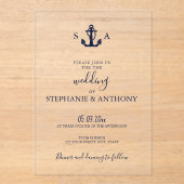 Monogram Nautical Navy Blue Anchor Wedding Acryl Uitnodigingen (Voorkant)