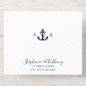 Monogram Nautical Navy Blue Anchor Wedding All In One Uitnodiging (Achterzijde)