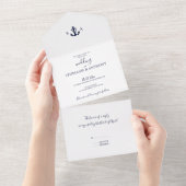 Monogram Nautical Navy Blue Anchor Wedding All In One Uitnodiging (Afscheurbaar)