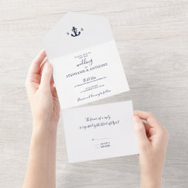 Monogram Nautical Navy Blue Anchor Wedding All In One Uitnodiging