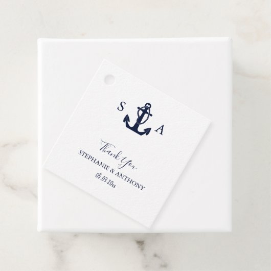 Monogram Nautical Navy Blue Anchor Wedding Bedankjes Labels (In situ)