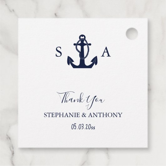 Monogram Nautical Navy Blue Anchor Wedding Bedankjes Labels (Achterkant)