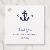 Monogram Nautical Navy Blue Anchor Wedding Bedankjes Labels (Voorkant)