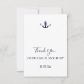 Monogram Nautical Navy Blue Anchor Wedding Bedankkaart (Voorkant)