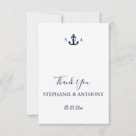 Monogram Nautical Navy Blue Anchor Wedding Bedankkaart