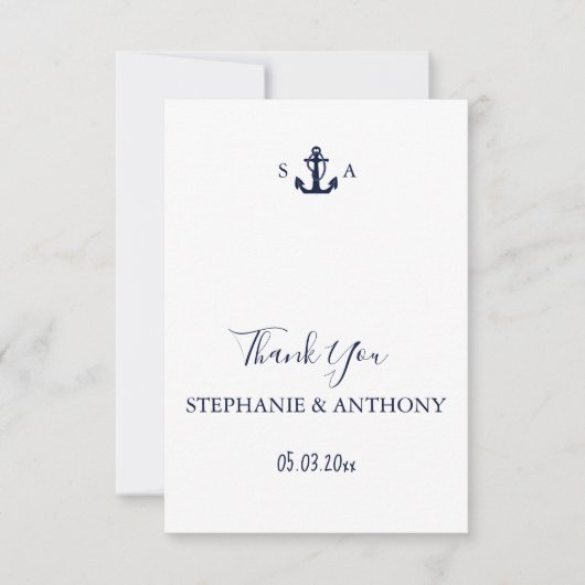 Monogram Nautical Navy Blue Anchor Wedding Bedankkaart (Voorkant)