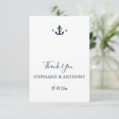 Monogram Nautical Navy Blue Anchor Wedding Bedankkaart (Staand voorkant)
