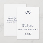Monogram Nautical Navy Blue Anchor Wedding Bedankkaart (Voorkant / Achterkant)