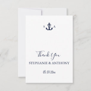 Monogram Nautical Navy Blue Anchor Wedding Bedankkaart