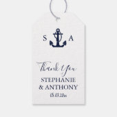 Monogram Nautical Navy Blue Anchor Wedding Cadeaulabel (Achterkant)