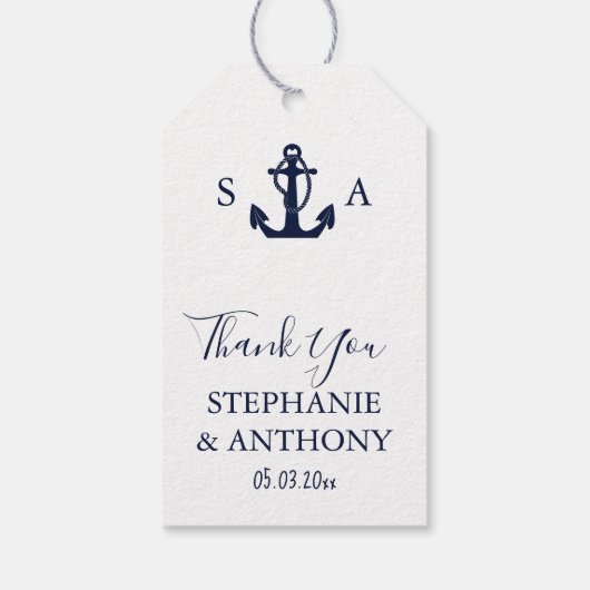 Monogram Nautical Navy Blue Anchor Wedding Cadeaulabel (Achterkant)