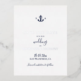 Monogram Nautical Navy Blue Anchor Wedding Folie Feestdagen Briefkaart