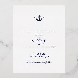 Monogram Nautical Navy Blue Anchor Wedding Folie Feestdagen Briefkaart
