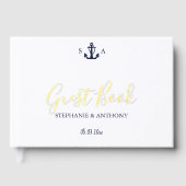 Monogram Nautical Navy Blue Anchor Wedding Gastenboek (Voorkant)