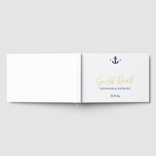 Monogram Nautical Navy Blue Anchor Wedding Gastenboek (Volledig)