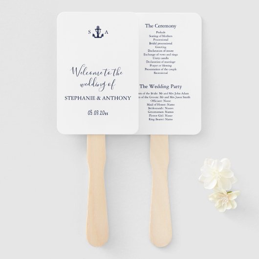 Monogram Nautical Navy Blue Anchor Wedding    Handwaaier (Voorkant en achterkant)