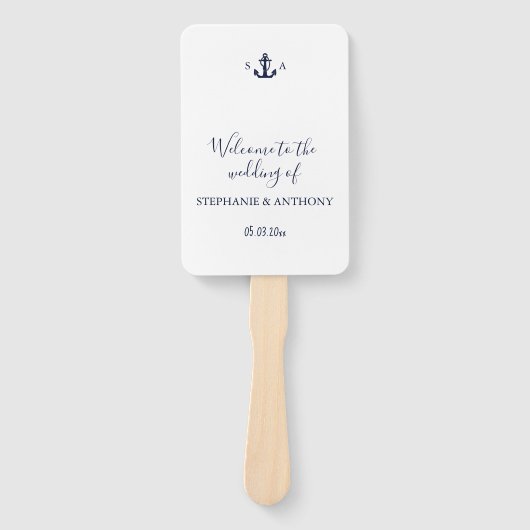Monogram Nautical Navy Blue Anchor Wedding Handwaaier (Voorkant)