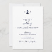 Monogram Nautical Navy Blue Anchor Wedding Kaart (Voorkant)