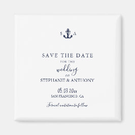 Monogram Nautical Navy Blue Anchor Wedding Magneet