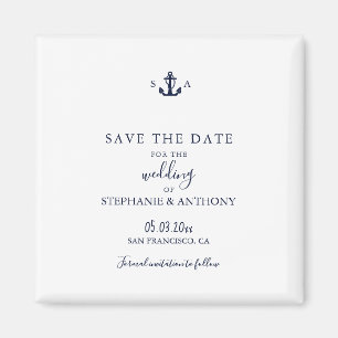 Monogram Nautical Navy Blue Anchor Wedding Magneet
