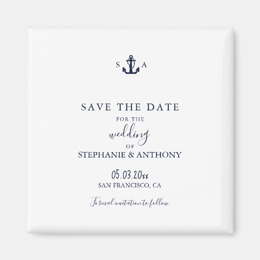 Monogram Nautical Navy Blue Anchor Wedding Magneet (Voorkant)