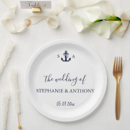Monogram Nautical Navy Blue Anchor Wedding Papieren Bordje