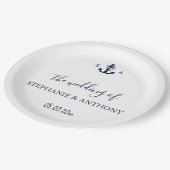 Monogram Nautical Navy Blue Anchor Wedding Papieren Bordje (Gekanteld)