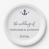 Monogram Nautical Navy Blue Anchor Wedding Papieren Bordje (Voorkant)