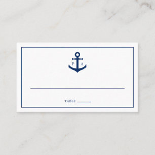 Monogram Nautical Navy Blue Anchor Wedding Plaatskaartje