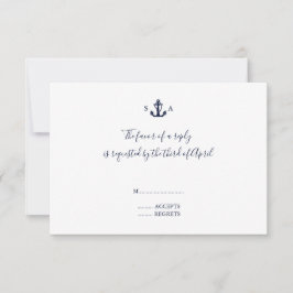 Monogram Nautical Navy Blue Anchor Wedding RSVP Kaartje
