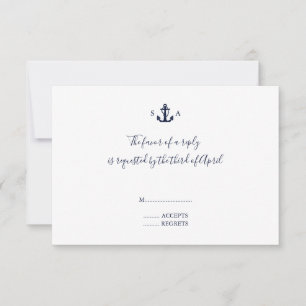Monogram Nautical Navy Blue Anchor Wedding RSVP Kaartje