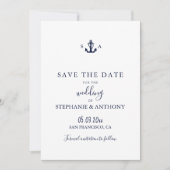 Monogram Nautical Navy Blue Anchor Wedding Save The Date (Voorkant)